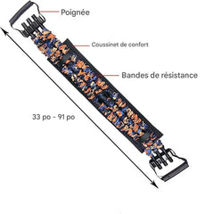Élastique de développé couché ajustable avec poignées, coussinet de confort et longueur réglable de 33 à 91 pouces