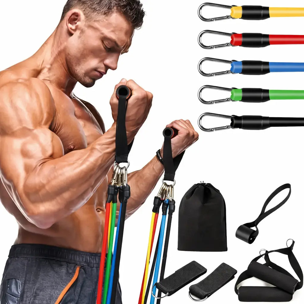 Élastiques de résistance polyvalents avec poignées et accessoires pour musculation à domicile
