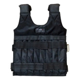 Gilet lesté d’entraînement noir vue de face, gilet de musculation ajustable avec poches de lest pour renforcement musculaire et entraînement intensif