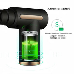 Pistolet de massage avec batterie longue autonomie jusqu’à 3 heures par charge