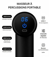Pistolet de massage portable avec vitesses réglables, moteur puissant et charge USB-C