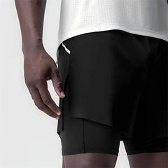 Détail du tissu respirant et coupe double couche du short de sport homme