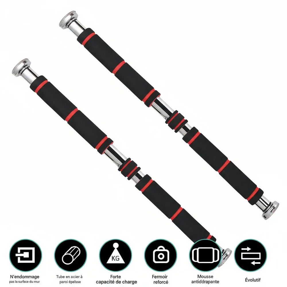 Barre de traction murale extensible avec poignées en mousse antidérapantes