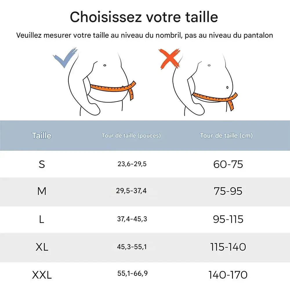 Guide des tailles pour ceinture lombaire de soutien du dos