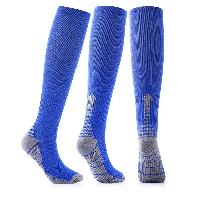 Chaussettes de compression sport bleues avec soutien du mollet pour running et fitness