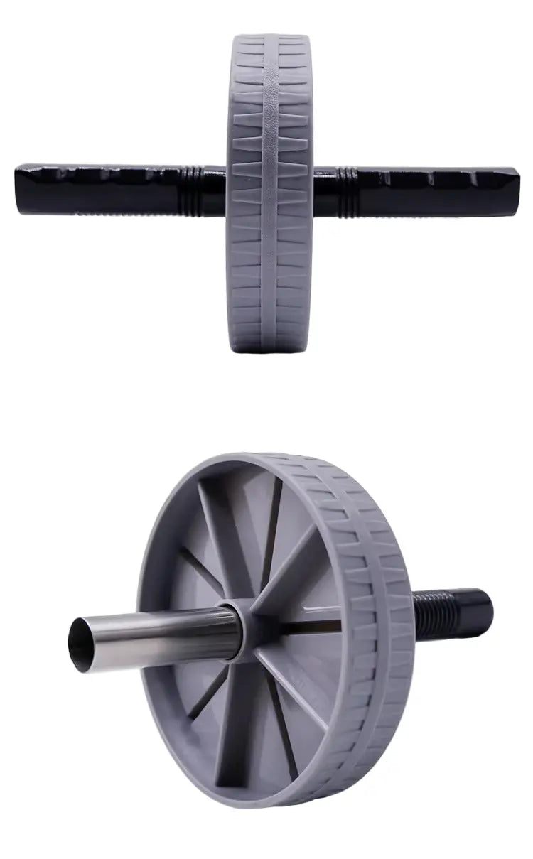 Roue abdominale antidérapante vue de face et de profil avec poignées ergonomiques