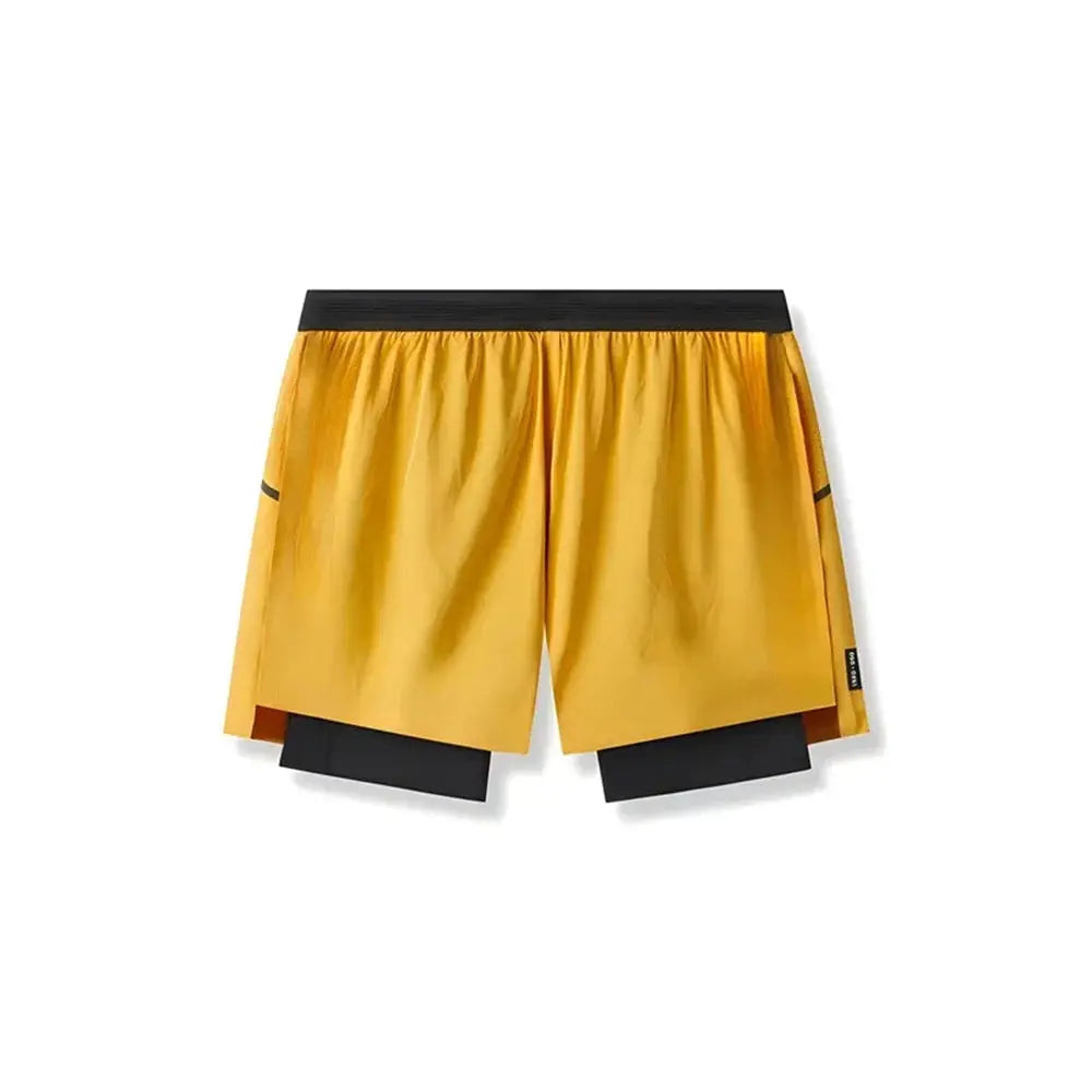 Short de sport homme jaune respirant avec short intérieur