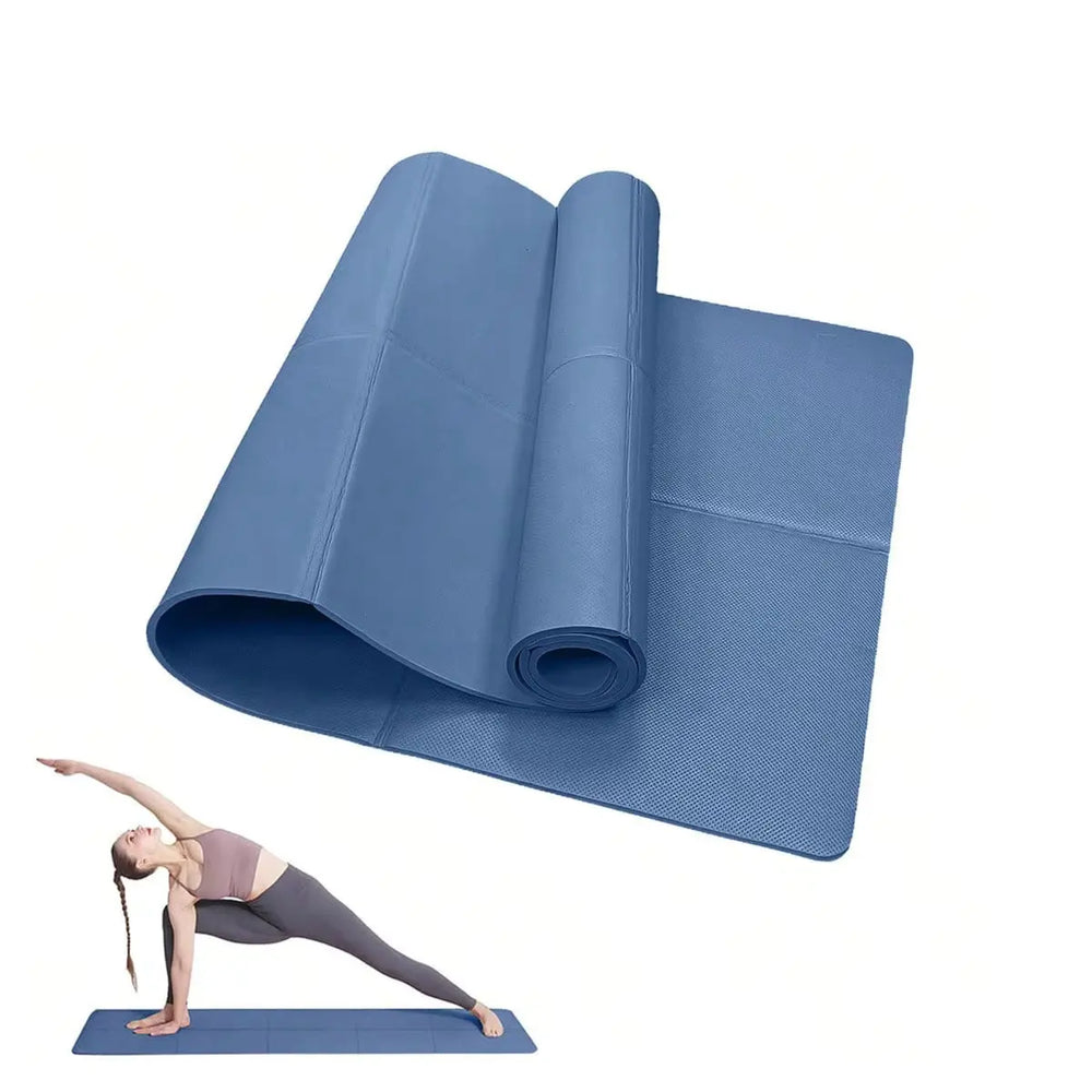 Tapis de yoga antidérapant bleu foncé utilisé pour posture de yoga au sol