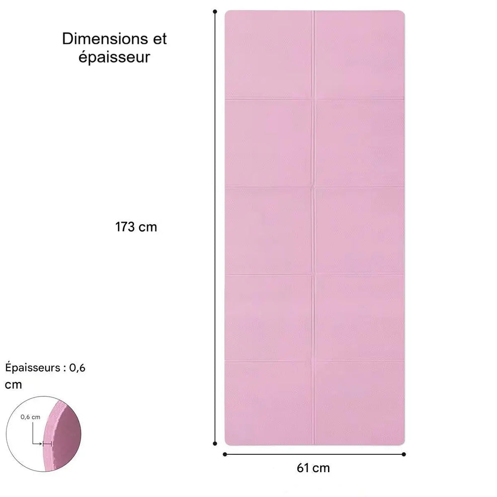 Dimensions et épaisseur du tapis de yoga antidérapant avec longueur 173 cm et largeur 61 cm