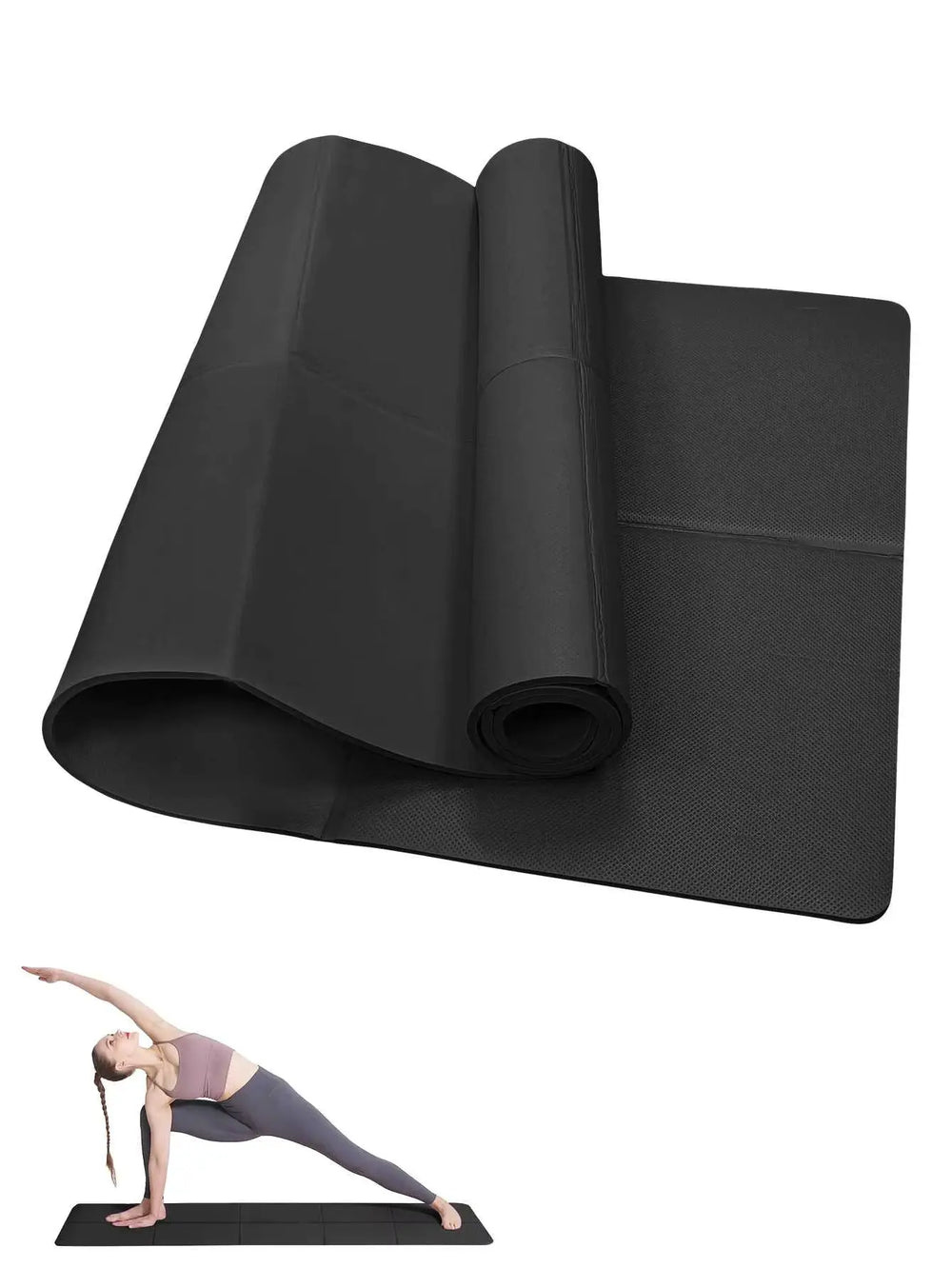 Tapis de yoga antidérapant noir utilisé pour posture de yoga au sol