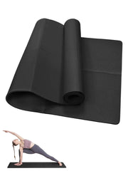 Tapis de yoga antidérapant noir utilisé pour posture de yoga au sol