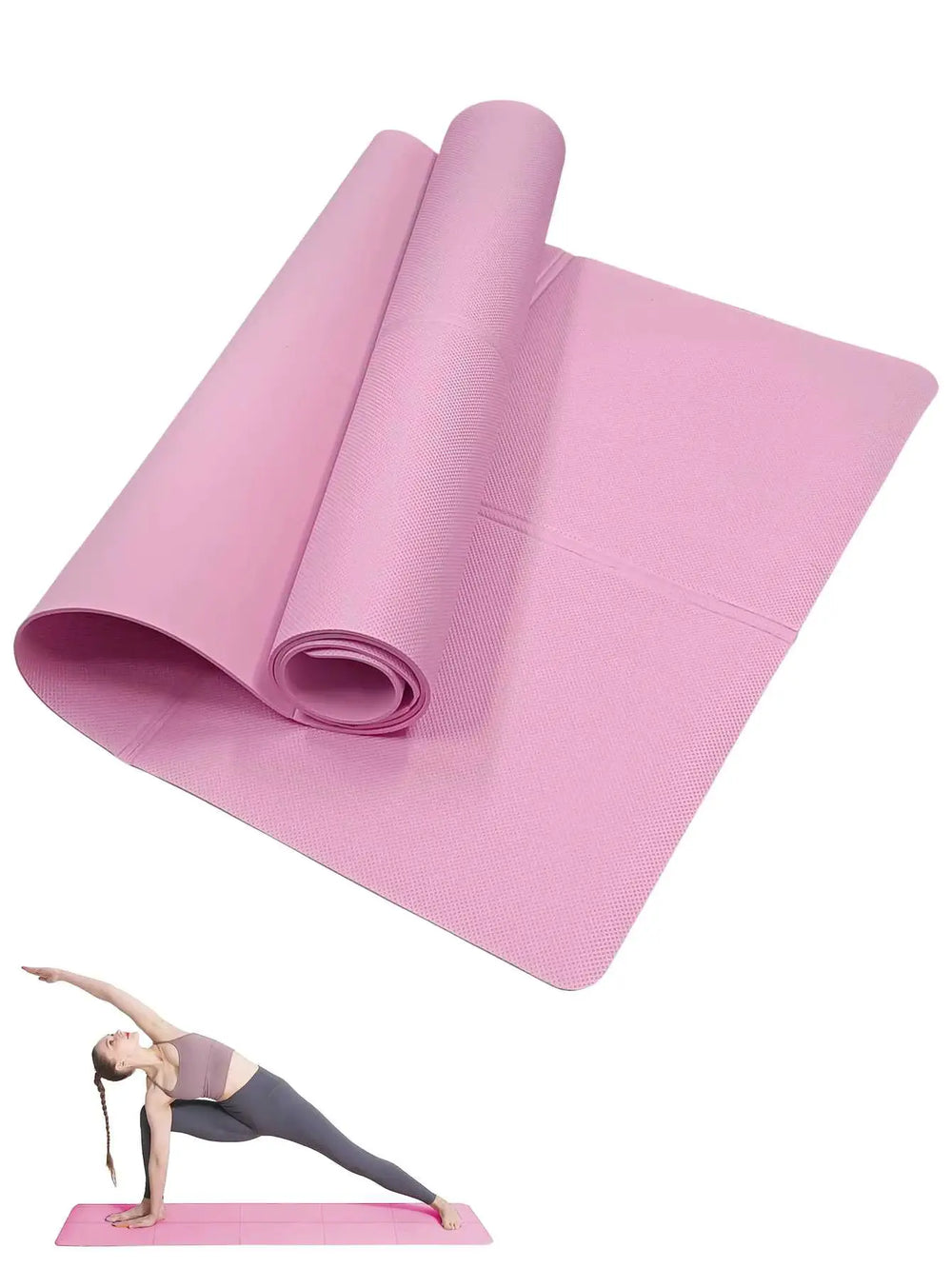 Tapis de yoga antidérapant rose utilisé pour exercices de yoga et étirements