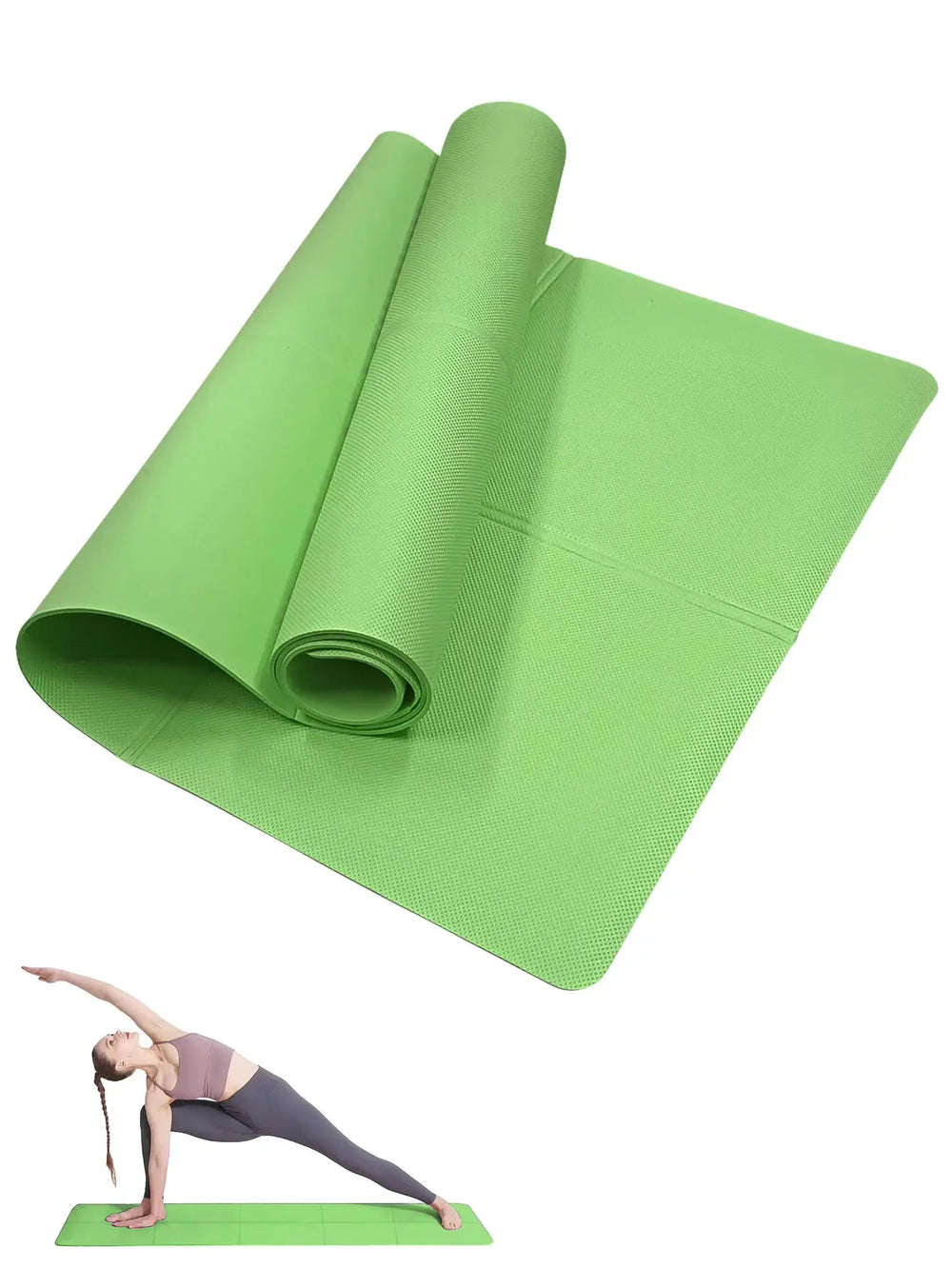 Tapis de yoga antidérapant vert utilisé pour exercices de yoga et étirements