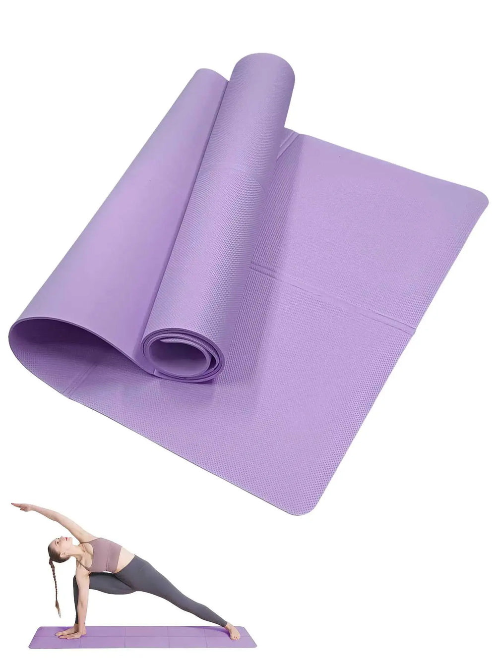 Tapis de yoga antidérapant violet utilisé pour exercices de yoga et équilibre